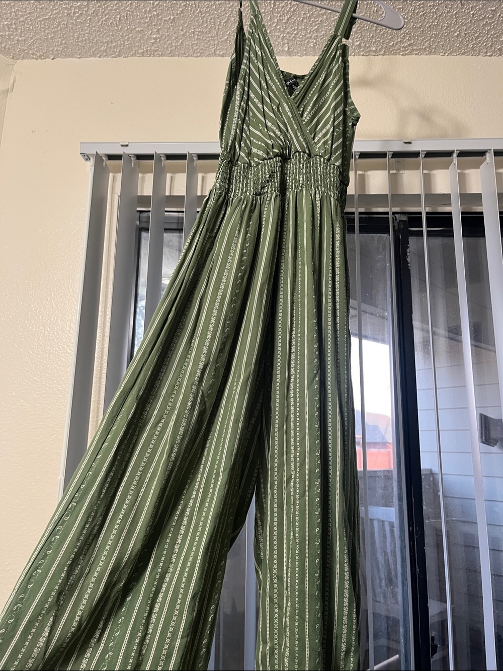 Olive Green Striped Women's Jumpsuit
